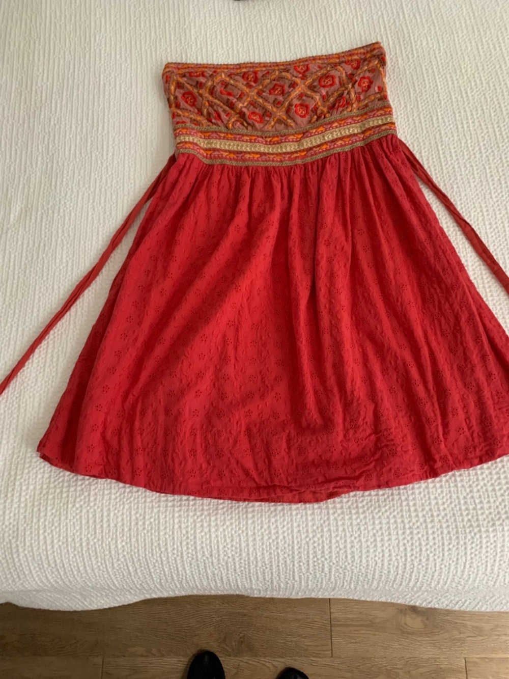 red dress embellished waist, homecoming, cotton